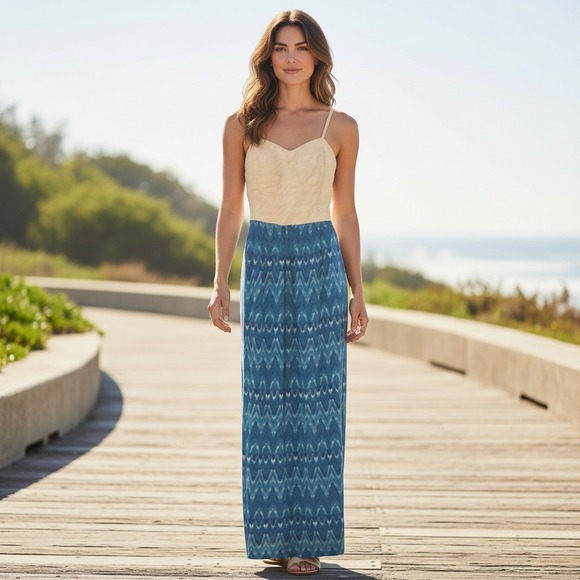 Lily Rose Dresses & Skirts - Lily Rose Maxi Dress Women Size S Blue Zig Zag‎ Print Sleeveless